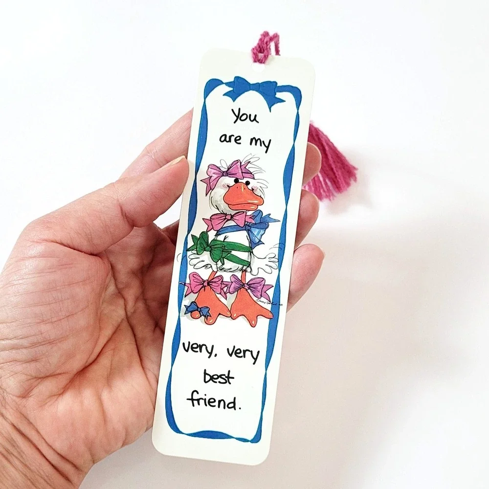 Vintage 80s Suzy's Zoo tassel Bookmark Best Friend Duck Goose- USA Artworks SZ10